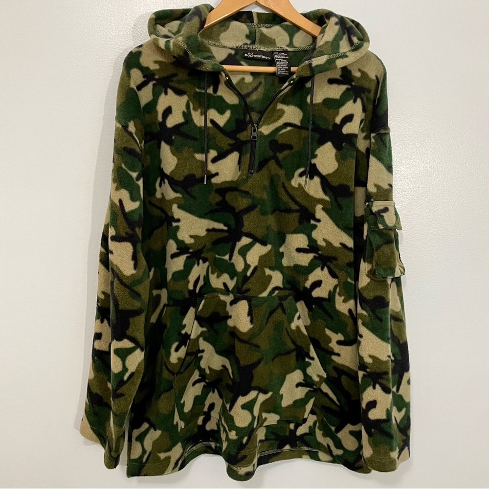 Vintage No Boundaries Camo Quarter Zip Fleece Hoodie Size Large